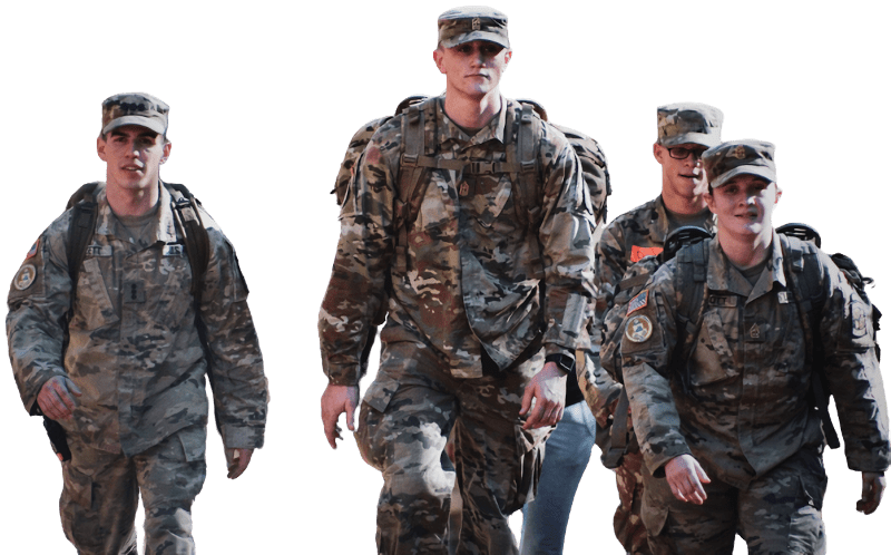 A group of men in camouflage uniforms walking.